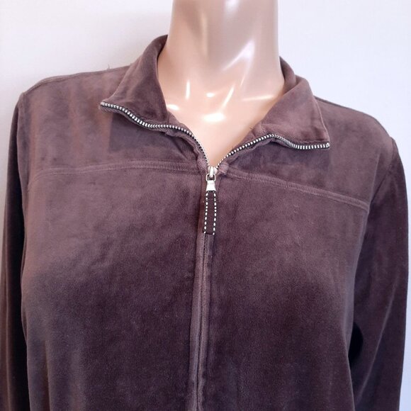 Lands End Velour Full Zip Jacket Sweatshirt Brown Fall Winter Size Large 14 16 - Picture 7 of 12